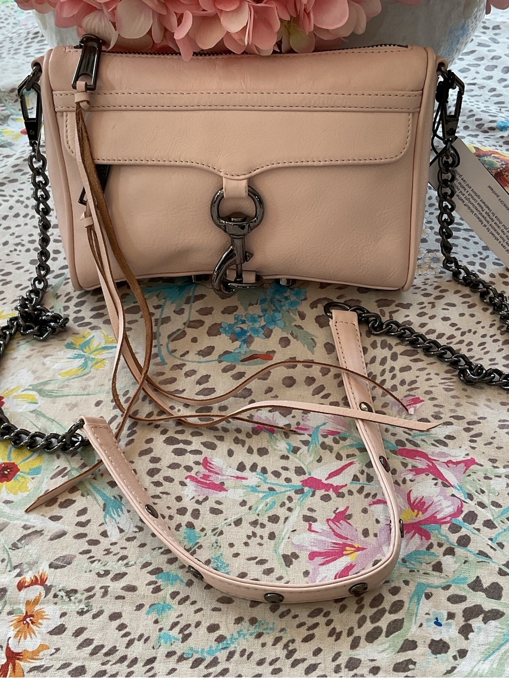 Rebecca Minkoff Pale Pink Mini Mac Leather Mini Crossbody with Silver Chain
